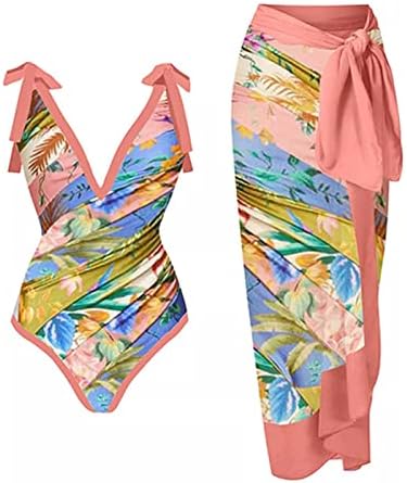 Knosfe женски костим за капење со едно парче плус големина за капење со плажа, прикријте го монокини саронг завиткано здолниште
