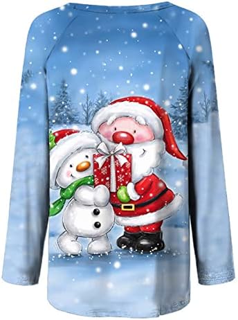 Christmasенски Божиќни туники врвови со долги ракави со тркалезен врат маици обични лабави вклопени санта снежен човек печатена