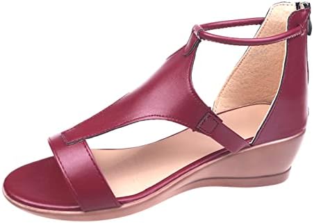 Сандали за жени задниот патент Отворен пети платформа Сандали модни гроздобер клинови сандали Римски слајдови чевли за дами