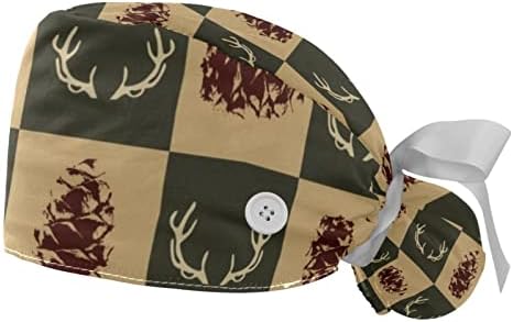 2 пакувања за работни капачиња со копче и џемпери, шема на геометрија на виножито, прилагодлива буфантна чистачка капа од коњчиња