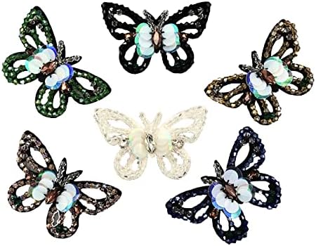 6 парчиња 6pcs сјајни цветни пеперутки што трескаат железо на лепенка, амблем шие на закрпи за облека за торбички со здолништа за девојчиња