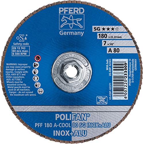 PFERD Polifan SG Co-Cool Абразивен размавта диск, тип 27, навојна дупка, поддршка на фенолна смола, алуминиум оксид, 5 диа., 40