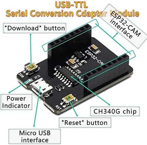 2PCS ESP32-CAM-MB, Aideepen ESP32-CAM W BT BOARD ESP32-CAM-MB Micro USB до сериски порта CH-340G со OV2640 2MP Модул за камера
