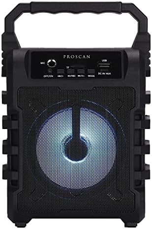 ProScan PSP389-B Преносен 5-во. Звучник со полнење на Bluetooth со 5-Watt-Max со диско-LED диоди и FM радио