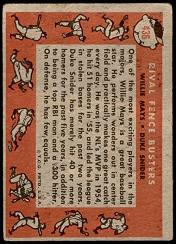 1958 Топпс 436 Ривалска ограда Бистери Вили Мејс/Дјук Снајдер Лос Анџелес/Сан Франциско Доџерс/гигант Фер Доџерс/Гигантс