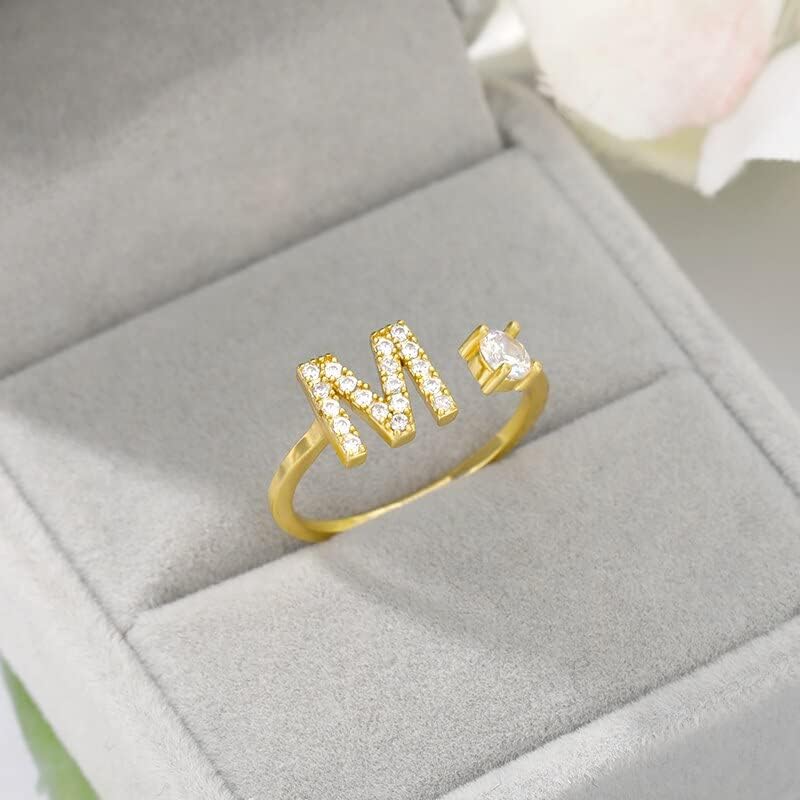 Flexia Почетни прстени за жени A-Z 26 Писма за прстенест со злато, азбука, женски накит за грил-V-61728