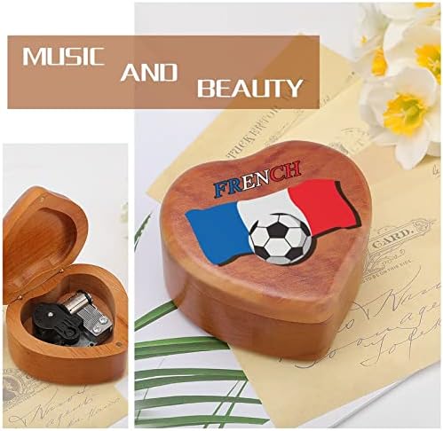 Француски фудбалски фудбал Дрвена музичка кутија за ветровито во форма на срце во форма на печатени музички кутии за роденден