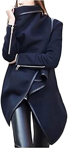 Women'sенски спуштено склопување шал јака кардиган палто отворено предна неправилна јакна од кокошка облека за винтиџ волна мешавина ровови
