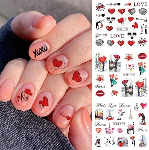 СМДН Ден на в Valentубените налепници за уметност за нокти на срцев дел од ноктите 12 чаршафи романтични секси усни срце loveубов cupid