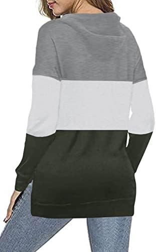 Biucly женски обични дуксери шарени печатени џемпери со долги ракави кошули за влечење на врвовите на пулвер