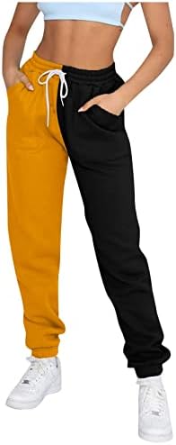 Jораса женски џемпери во боја блок панталони за пот, за женски еластични панталони за влечење на половината со џеб со џеб