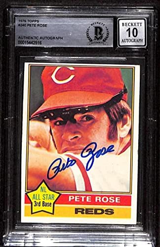 240 Пит Роуз - 1976 Топс Бејзбол Картички Оценет БГС Авто 10-Бејзбол Плочи Автограм Картички