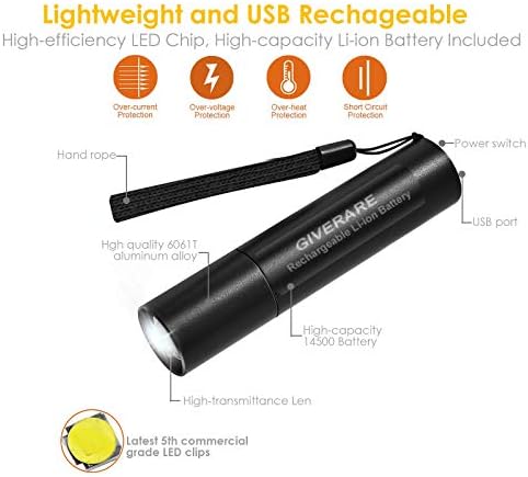 Brillirare 2 пакет тактичка LED фенерче со батерија што се полни, високо лумено зумирање 3 режими мини рачно пенкало за велосипедско