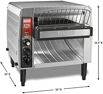 Waring Commercial CTS1000B пренесувач тостер, 1000+ парчиња на час, 208V, 2700W, 6-20 фазен приклучок, сребро