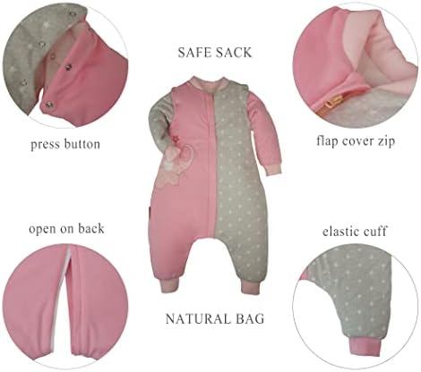 Natuz бебе носено ќебе со нозе девојче розово памук 2-4T дете за спиење вреќа 36 милиони отстранливи долги ракави прошетки за спиење