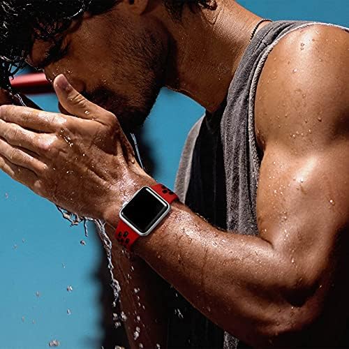 Lerobo компатибилен со Apple Watch Band 44mm 42mm 45mm 41mm 40mm 38mm мажи жени, меки силиконски спортови за дишење за дишење за Apple Watch SE Iwatch Series 7 6 5 4 3 2 1 Заменски часовник за гледање, црвен?