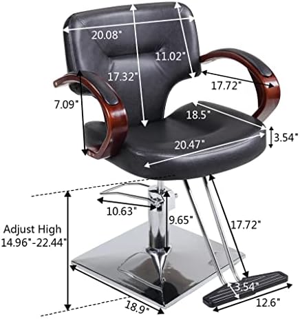 Quul 360 степени вртејќи хидраулични бербер столчиња за коса за убавина салон опрема со потпирач за рака, прилагодлива висина, црна