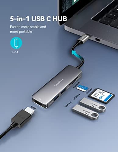 TechRise 5-во-1 USB C Центар Мултипорт Адаптер СО USB 3.0 Порти Sd/TF Картичка Читач, USB C До HDMI Адаптер, USB C Центар Компатибилен