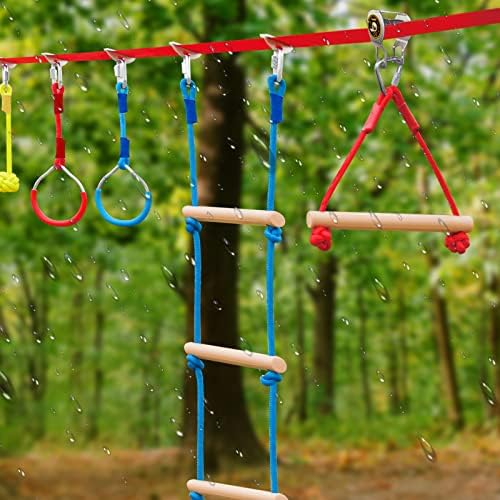 Perantlb 60ft нинџа Slackline Со Zipline Слајд Plully - Нинџа Воин Пречка Разбира За Деца со 8 Парчиња Додатоци, Дрво Заштитник &засилувач;