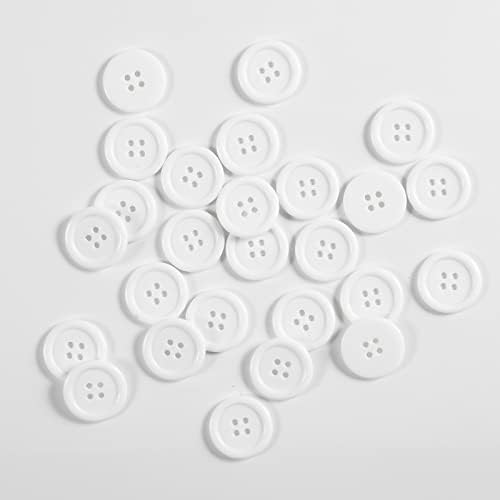 60 парчиња бели копчиња за шиење пластична смола 1инч копчиња за занаети рамни бели копчиња 4 дупки DIY занаетчиски копчиња за шиење