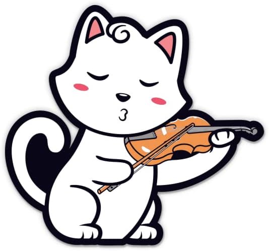 Кити свири налепници за виолина - 2 пакувања од 3 налепници - водоотпорен винил за автомобил, телефон, шише со вода, лаптоп - музички музичар