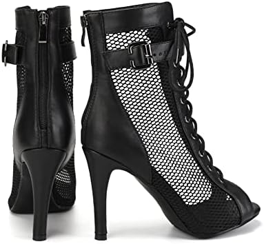 Vcixxvce женски танцувачки чизми високи потпетици црни пети пети потпетици 4 инчи танцувачки чевли латински салса танцувачки