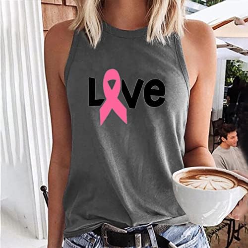 Врвна кошула за дама есен лето 2023 година облека без ракави екипаж вратот памук графички свест за рак на дојка обична блуза
