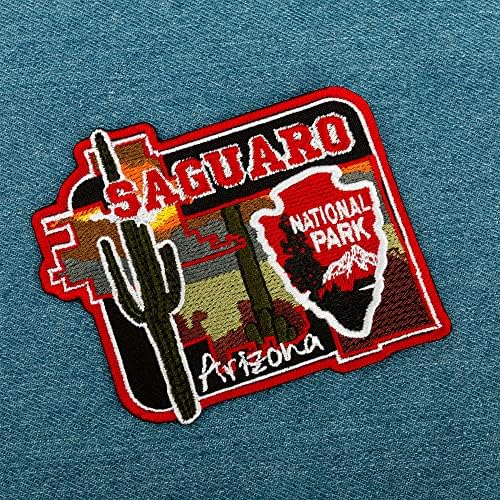 Национален парк Арнатали Аризона Сагуаро Национален парк, камп за пешачење за патувања во кампот, извезено аплико железо на, 3,9 x 3,3 инчи