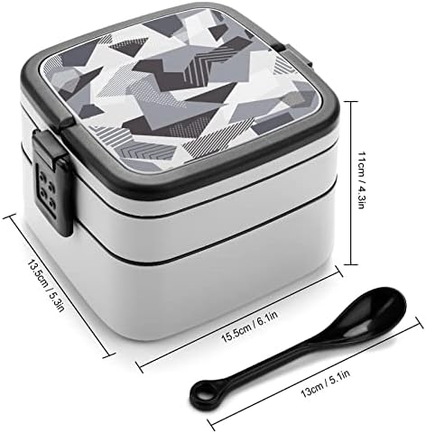 Геометриски со триаголници ленти точки за ручек преносен двослоен бенто кутија голем капацитет контејнер за контејнер за храна со
