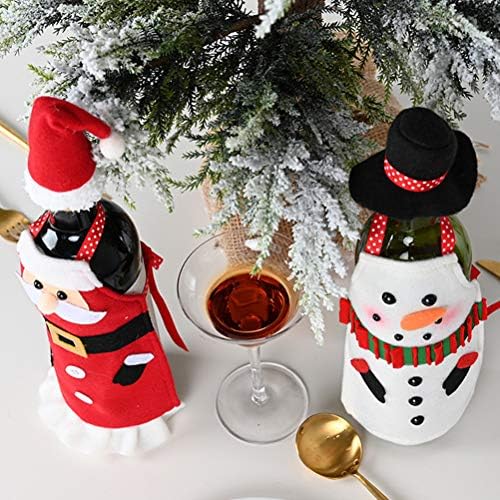 Pretyzoom 2 сетови креативно Божиќно шише капа и престилка Снежен човек дизајн Божиќ црвено вино за покривање на ткаенина престилка капа