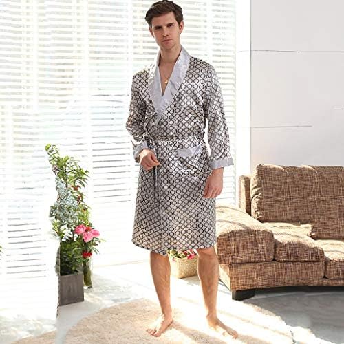 Uxzdx cujux Нова бањарка Менс печати плус големина облечена со шорцеви 2 парчиња свила сатен пижами кимоно домашна бања наметка лето машки