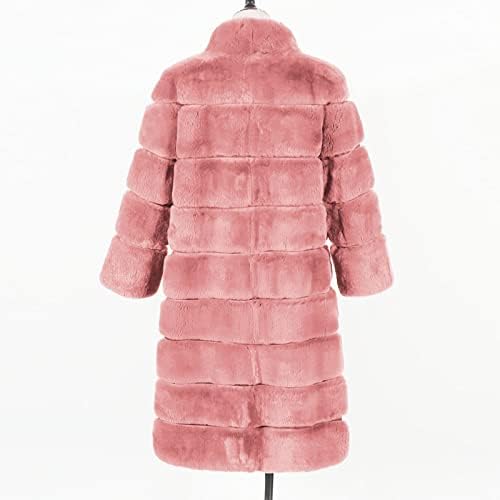 Womenените долги крзнено крзно палто отворено преден меки нејасен удобност топла надворешна облека парка долга павче зимска фаукс јакни