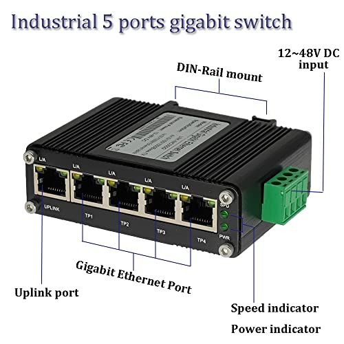 Мини индустриски 5 порти Gigabit Switch зацврстен 5 порта RJ45 10/1 100/1000Mbps Ethernet Switch DIN Rail Mount Ethernet Switch