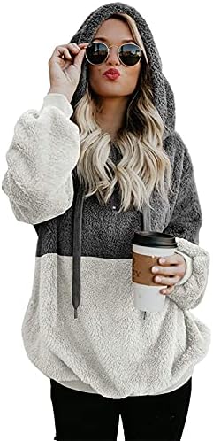 Модна женска боја блокирана качулка зашиена долга ракав патент џемпер џемпер јакна пуловер манжетни дуксери