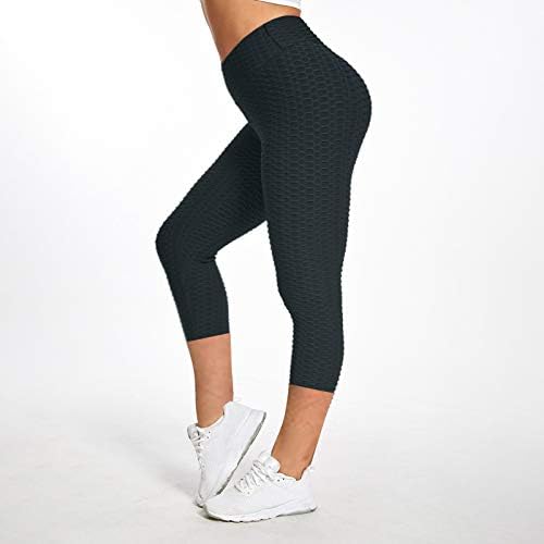 Honprad плус големина на тренингот хеланки со џебови со високи половини за кревање на колкот фитнес женски меурчиња што трчаат по