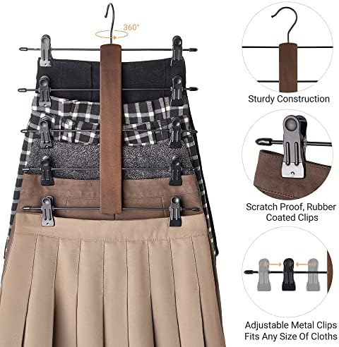 Mkono сет од 3 панталони закачалки за заштеда на 5 нивоа закачалка за здолништа со прилагодливи клипови и сет од 2 закачалки