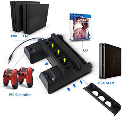 Fisturedisplays® PS4/PS4 Слим/PS4 Про Вентилатор За Ладење, Ладилник За Ладење со Станица за Полнење Со Двоен Контролер &засилувач;