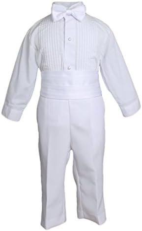 Бебе момчиња формално бело поли памук 5 парче класичен костум поставен со опашка