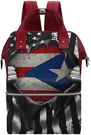 Фанистар Американски Порторико Знаме Печатена Торба За Пелени Торба За Бебиња Торба За Пелени Водоотпорна Патна Торба За Рамо За Мама И