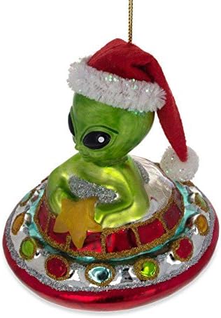 Санта вонземјанин во чистач НЛО стакло Божиќно украс 4,2 инчи