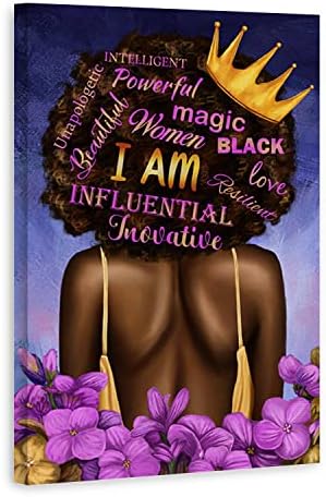 Duevel црна девојка wallидна уметност афроамериканец инспиративен постер црна жена со виолетова цвеќиња платно отпечатоци мотивациони