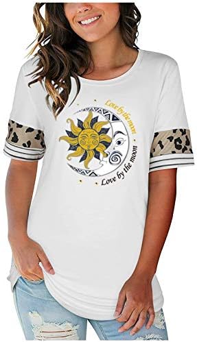 uikmnh женски маички кратки ракави трендовски тркалезен врат лето елегантно сонце и месечина лежерна маичка