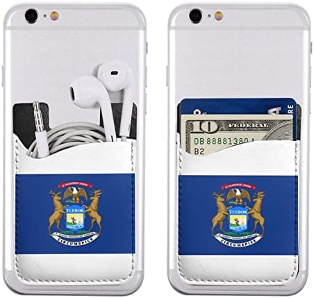 FLAG_OF_MICHIGAN.SVG Телефон назад еластичен ракав за ракав за ракав мобилен телефон паричник погоден за сите мобилни телефони повеќето