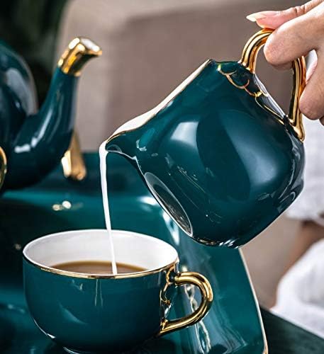 SJYDQ керамички кафе чај сет нордиски цртеж злато зелено кафе сад за млеко бокал шеќер сад сад Поставете дома попладневен чај сет