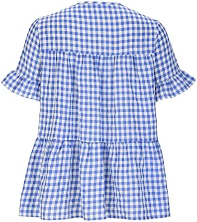Блузи за жени фустани обични v вратот руфли кратки ракави маици модни нивоа полите врвови лето лабава фитли кошули