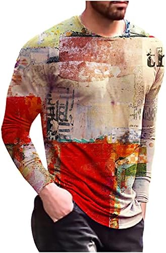 Кошули со долг ракав за мажи, машка гроздобер масло за сликање маица, обична модна маичка, врзана за бојадисување на екипажот за екипаж