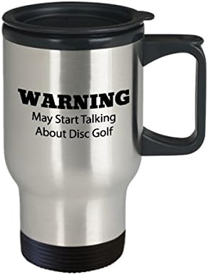 Диск голф кафе патување со кафе најдобро смешно уникатно уникатно крајно фризби лице чаша чаша совршена идеја за мажи жени предупредување