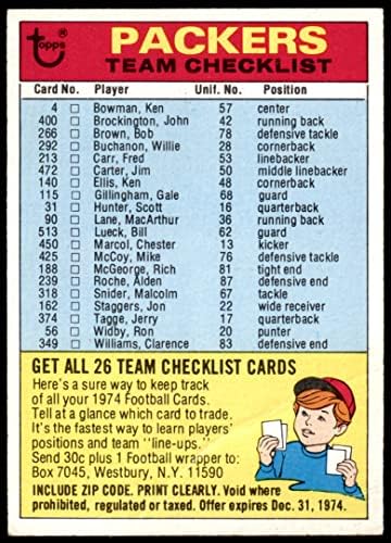 1974 Topps Green Bay Packers Team Green Bay Packers VG+ Packers