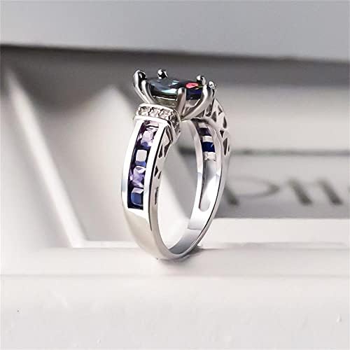 Faux 925 Стерлинг сребрен природен Iridescent Gemstone прстен шарен овален топаз ветува прстен венчален венчален прстен за жени за