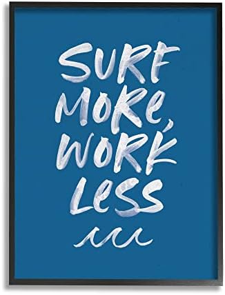 Sumpell Industries Surf повеќе работи помалку наутичка фраза океански бранови црна врамена wallидна уметност, 24 x 30, сина